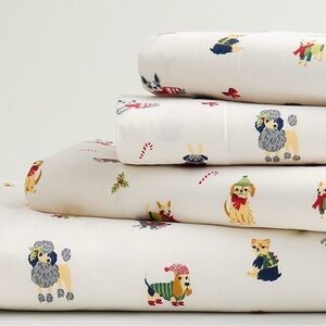 Cuddl Duds Cream Holiday Puppy Print Sheet Set